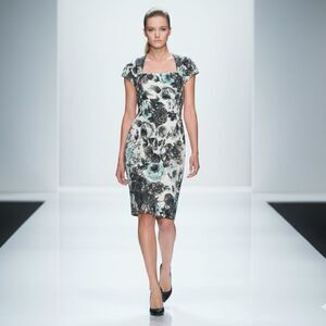 ESCADA•Floral Print Cap Sleeve Midi Sheath Dress